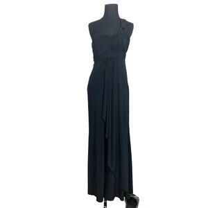 NWOT BEN DE LISI Dress UK8/US4 Black One-Shoulder Jeweled-Ring Pleated Faux-Wrap